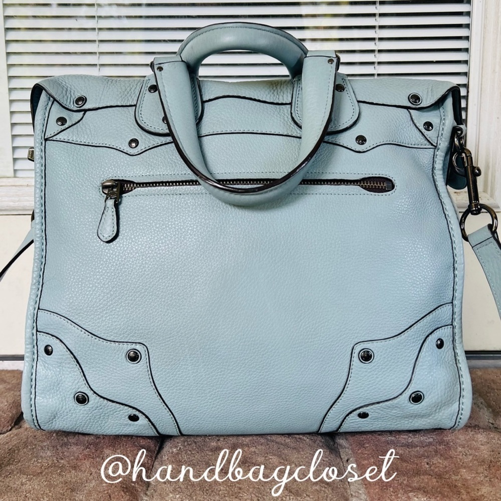 Coach Elevated Rhyder 33 Cornflower Blue Pebbled Suede Leather Shoulder Bag - Picture 8 of 16